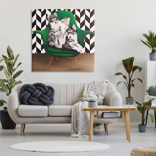 Stupell Industries Hipster Dogs Green Mod Chair Modern Room Interior Canvas Wall Art